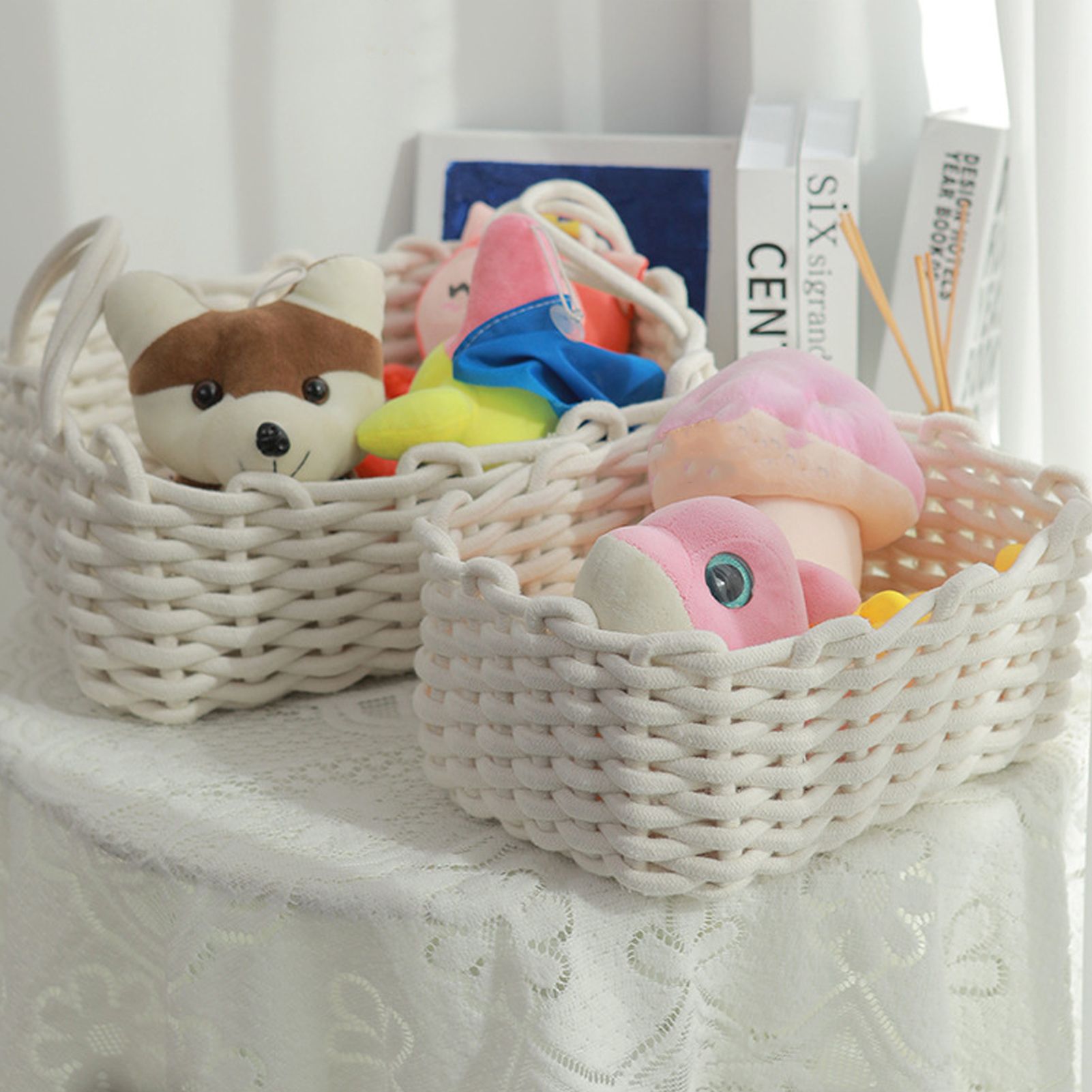 Cotton Rope Storage Basket Hand Knitting Nordic Style Desktop Storage view 12