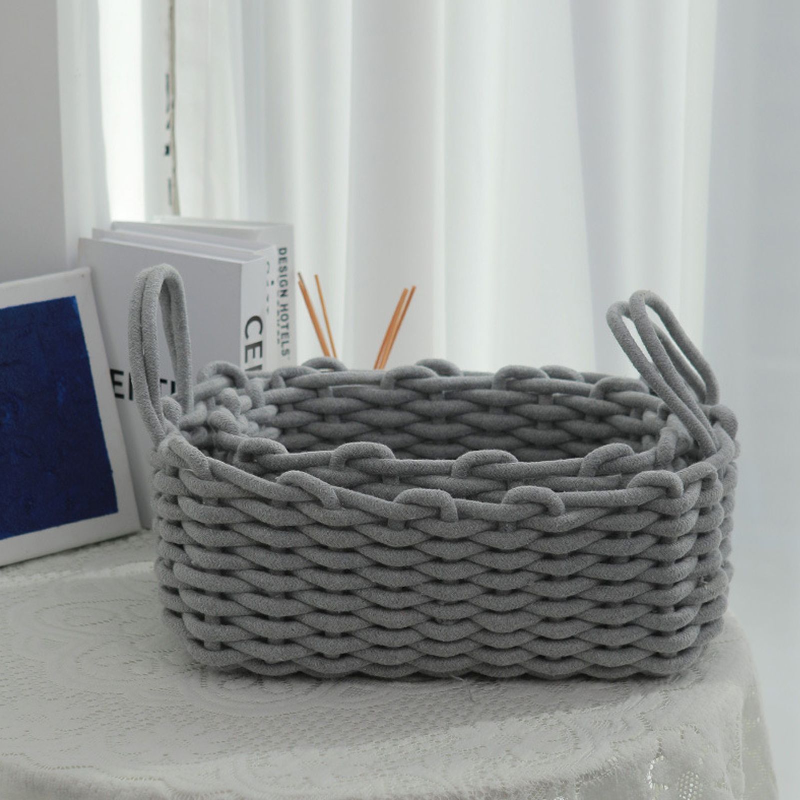 Cotton Rope Storage Basket Hand Knitting Nordic Style Desktop Storage view 10