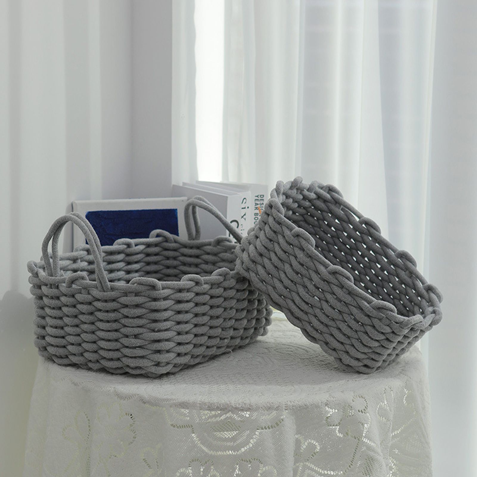 Cotton Rope Storage Basket Hand Knitting Nordic Style Desktop Storage view 11