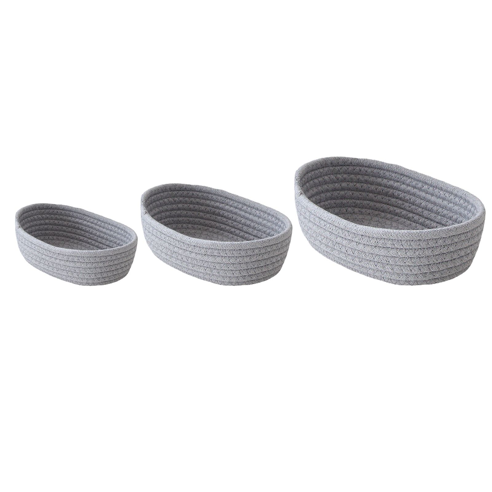 3 Pcs Desktop Storage Basket Oval Organizer Container Cotton Rope Hand Woven view 2