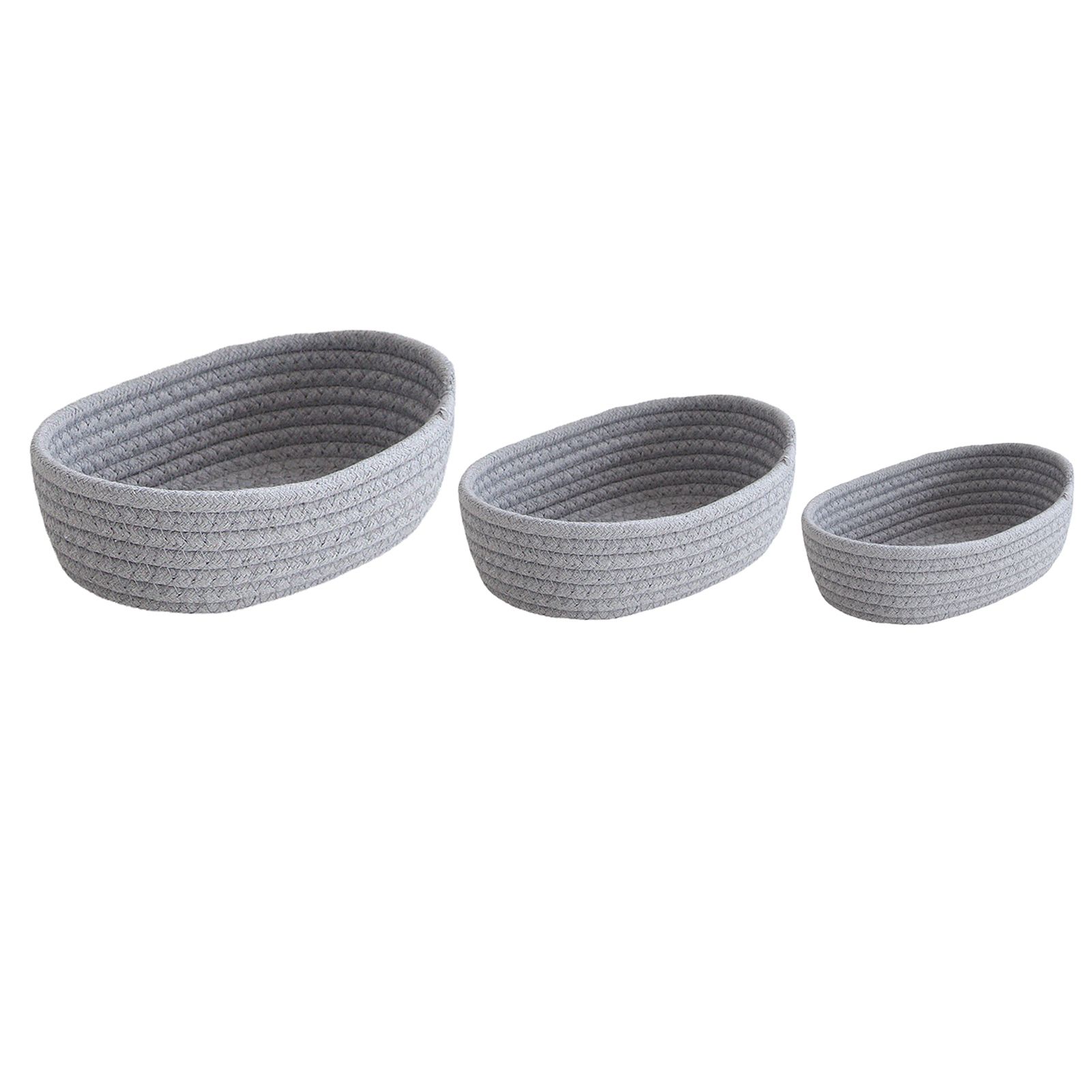 3 Pcs Desktop Storage Basket Oval Organizer Container Cotton Rope Hand Woven view 3