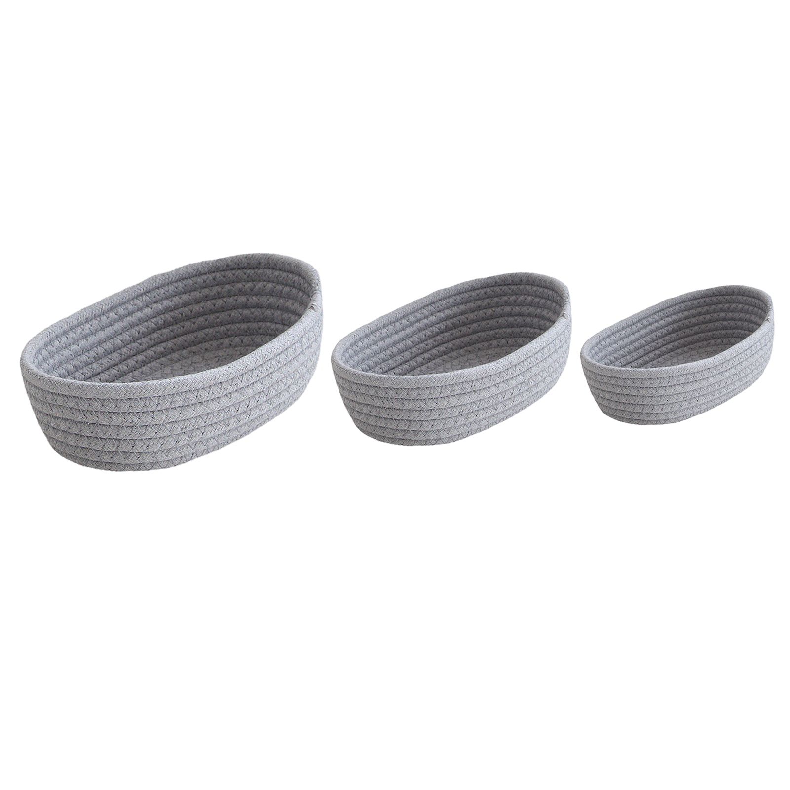 3 Pcs Desktop Storage Basket Oval Organizer Container Cotton Rope Hand Woven view 4