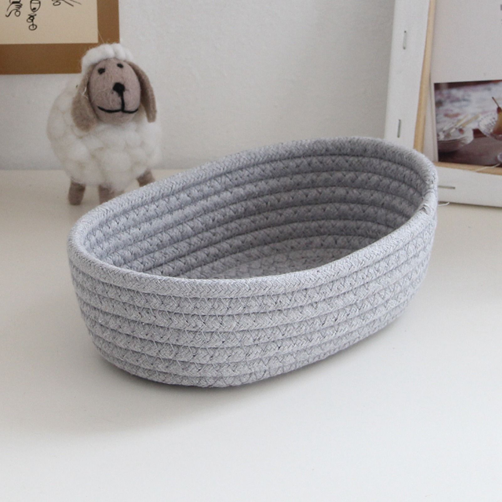 3 Pcs Desktop Storage Basket Oval Organizer Container Cotton Rope Hand Woven view 10