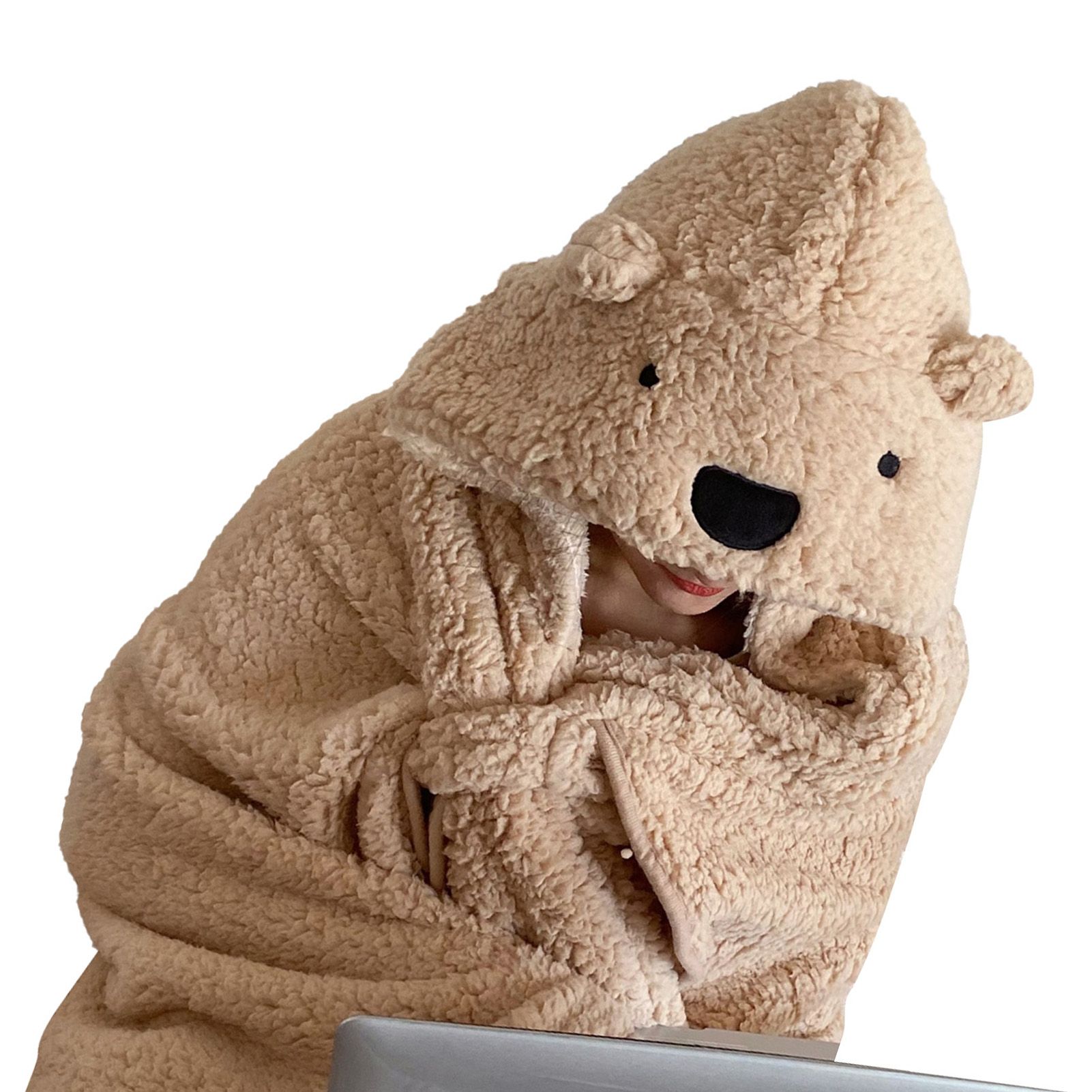 Winter Throw Blanket Cloak With Hood Thick Soft Plush Warm Wearable Blanket view 2