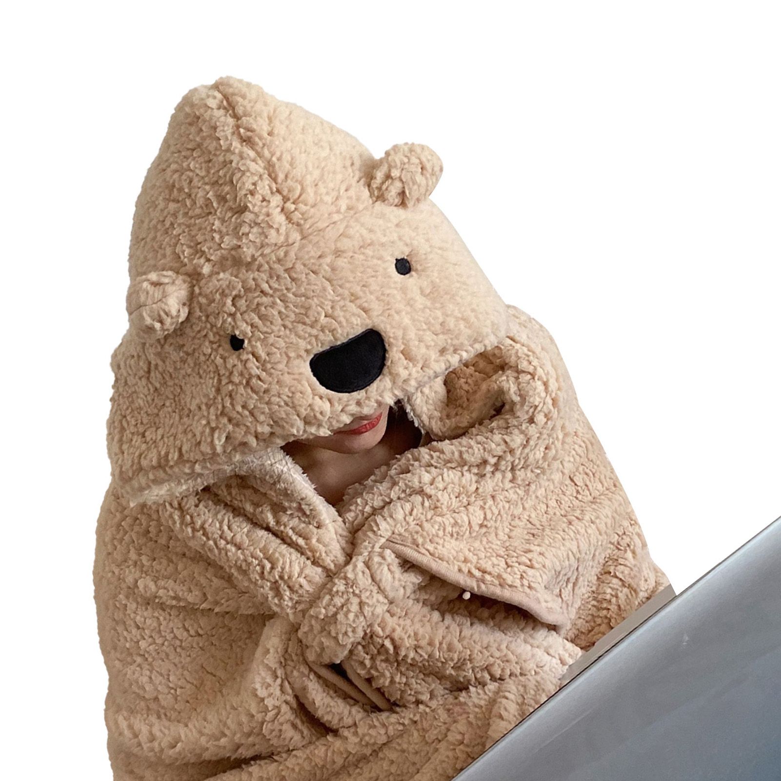 Winter Throw Blanket Cloak With Hood Thick Soft Plush Warm Wearable Blanket view 3