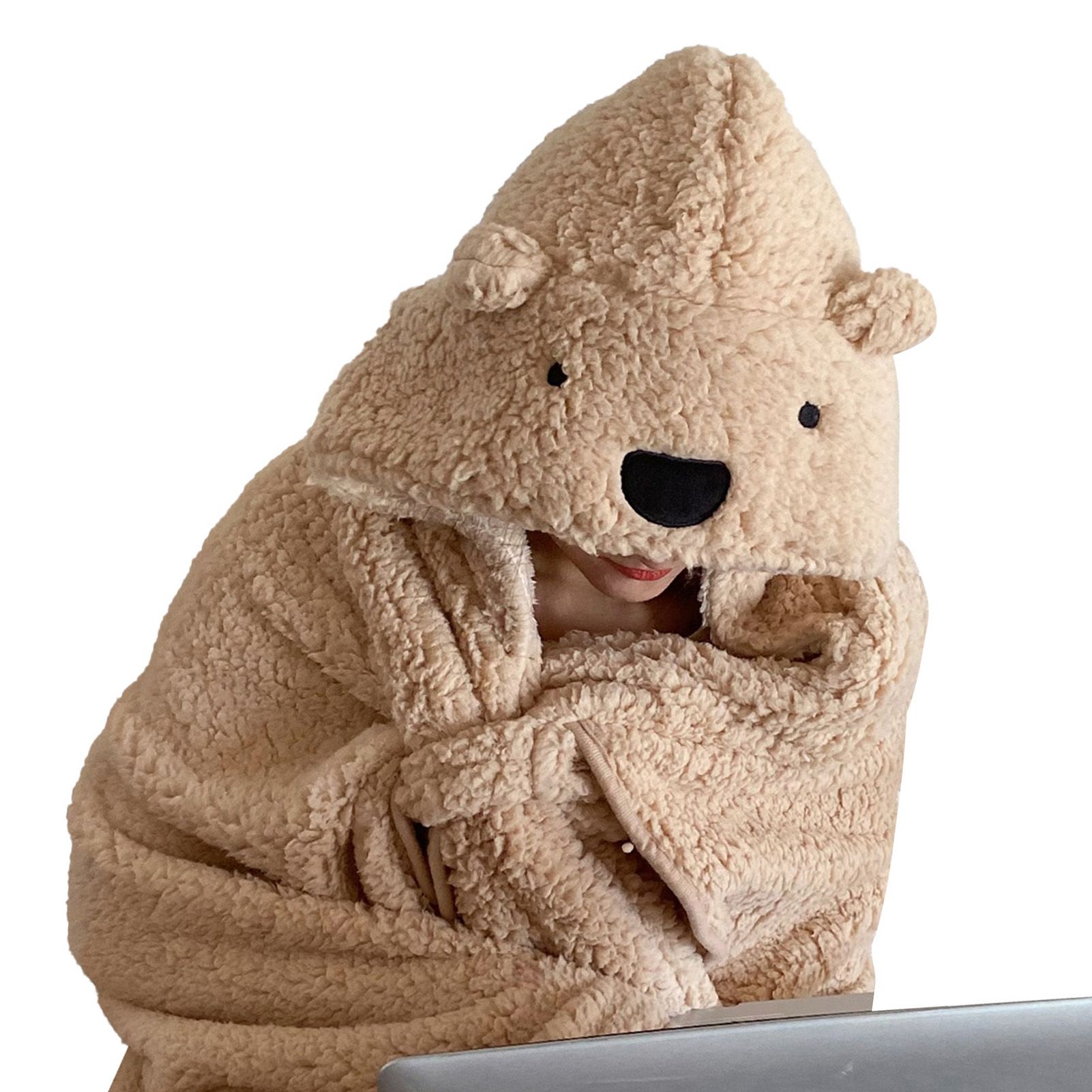 Winter Throw Blanket Cloak With Hood Thick Soft Plush Warm Wearable Blanket view 4