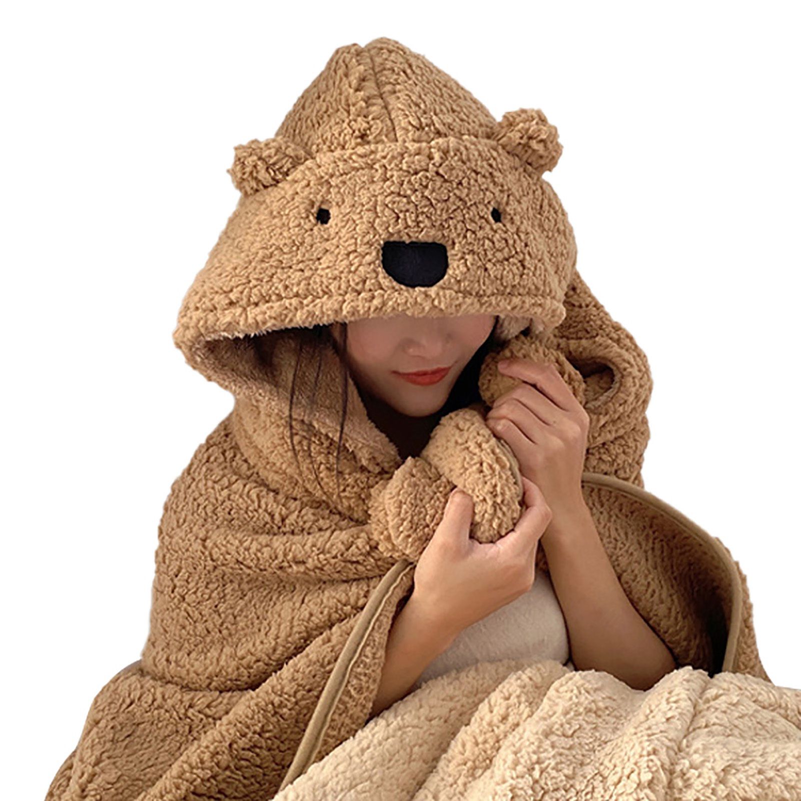Winter Throw Blanket Cloak With Hood Thick Soft Plush Warm Wearable Blanket view 2