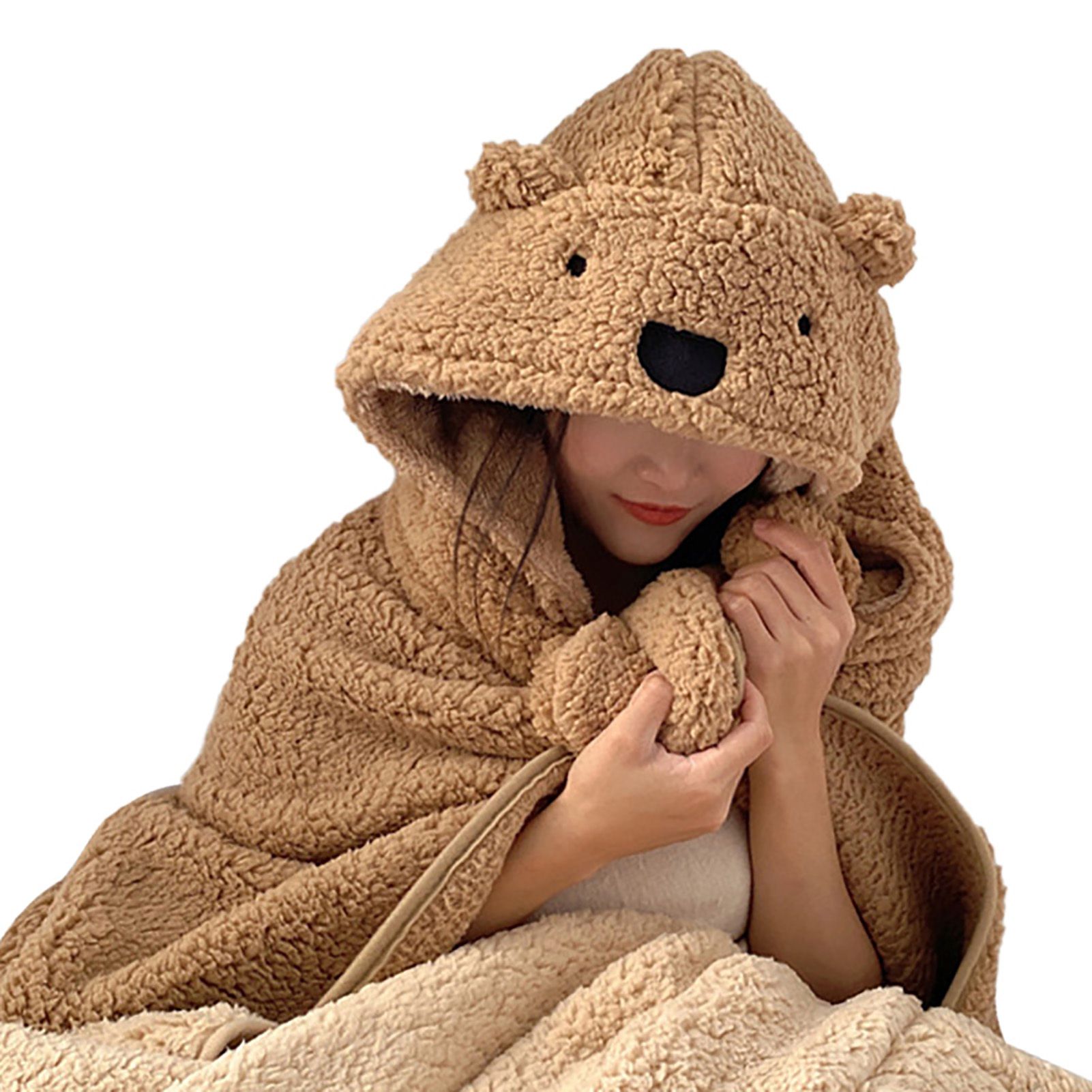 Winter Throw Blanket Cloak With Hood Thick Soft Plush Warm Wearable Blanket view 4