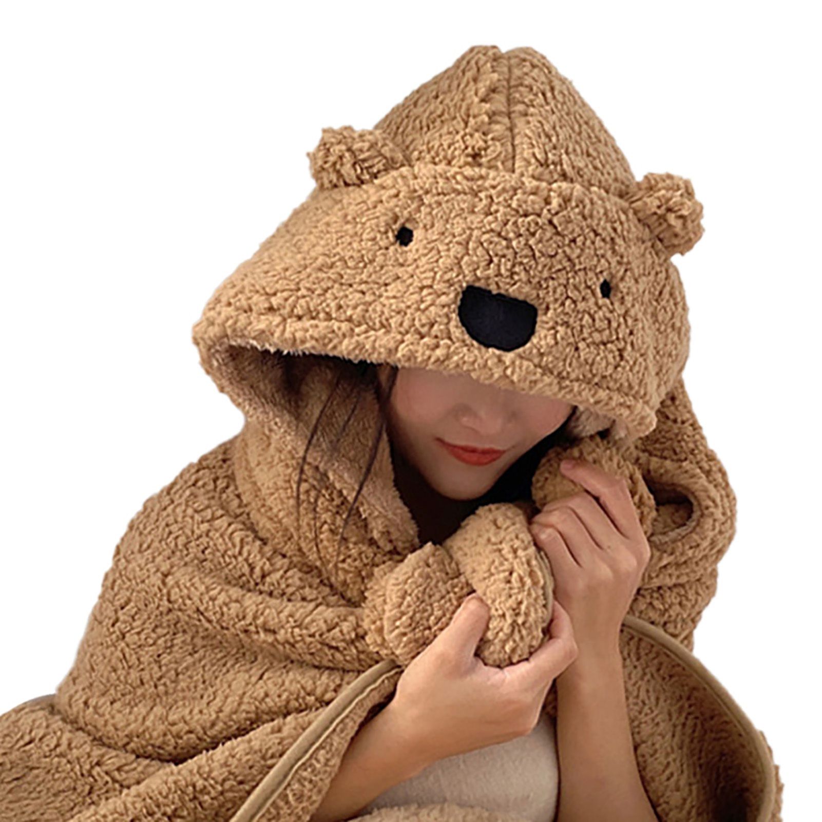 Winter Throw Blanket Cloak With Hood Thick Soft Plush Warm Wearable Blanket view 5