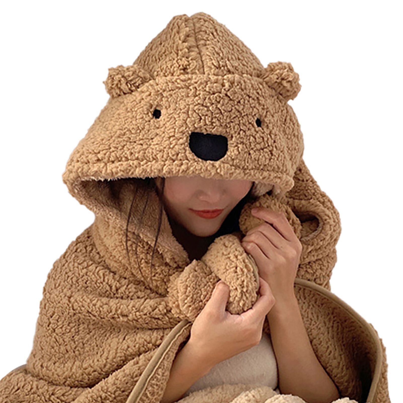 Winter Throw Blanket Cloak With Hood Thick Soft Plush Warm Wearable Blanket view 6