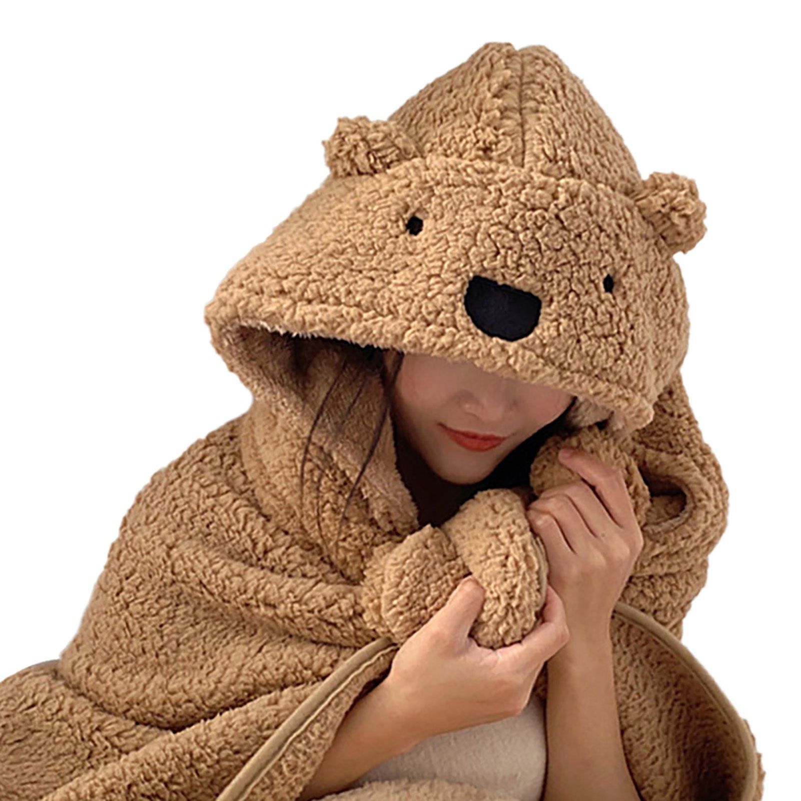 Winter Throw Blanket Cloak With Hood Thick Soft Plush Warm Wearable Blanket view 7