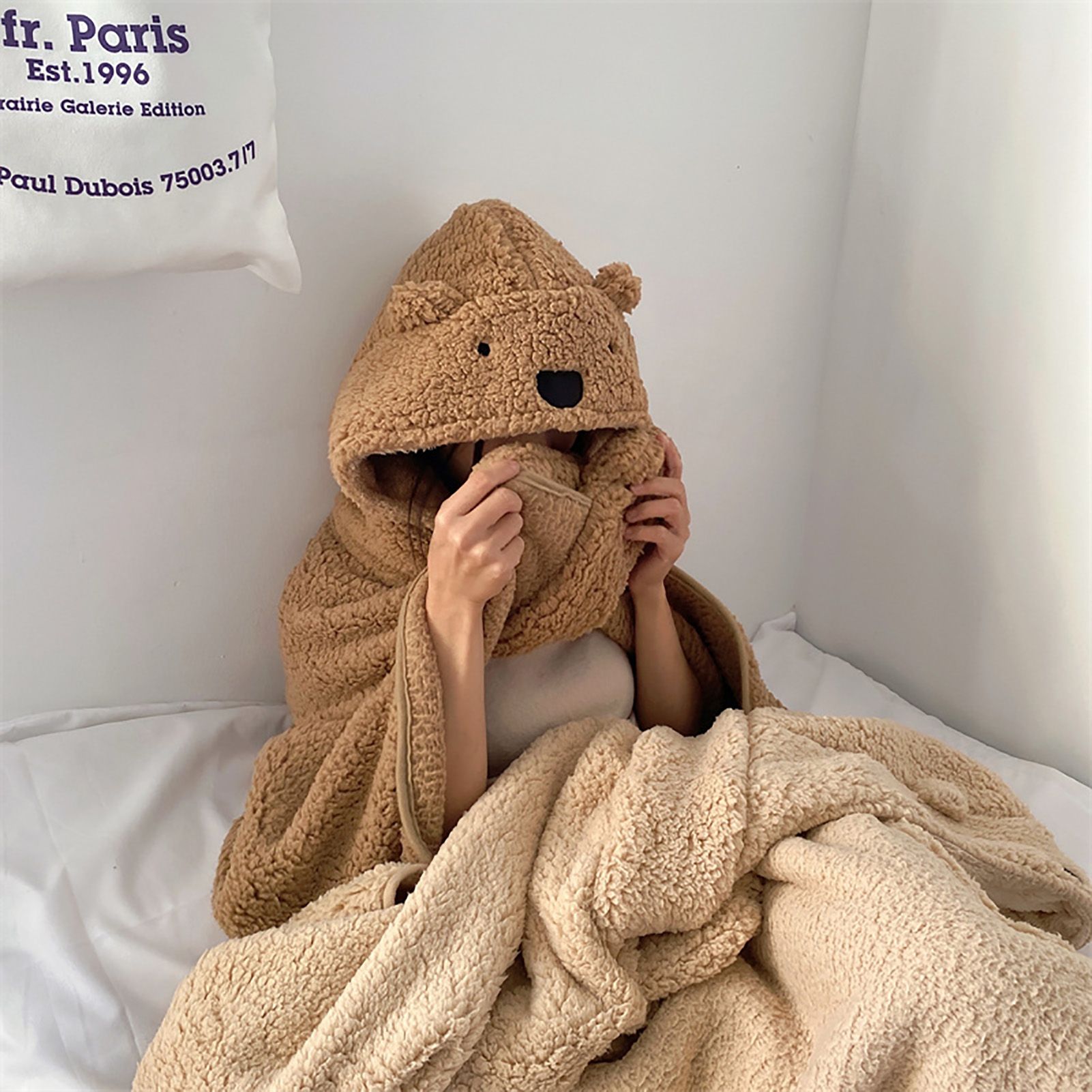 Winter Throw Blanket Cloak With Hood Thick Soft Plush Warm Wearable Blanket view 10