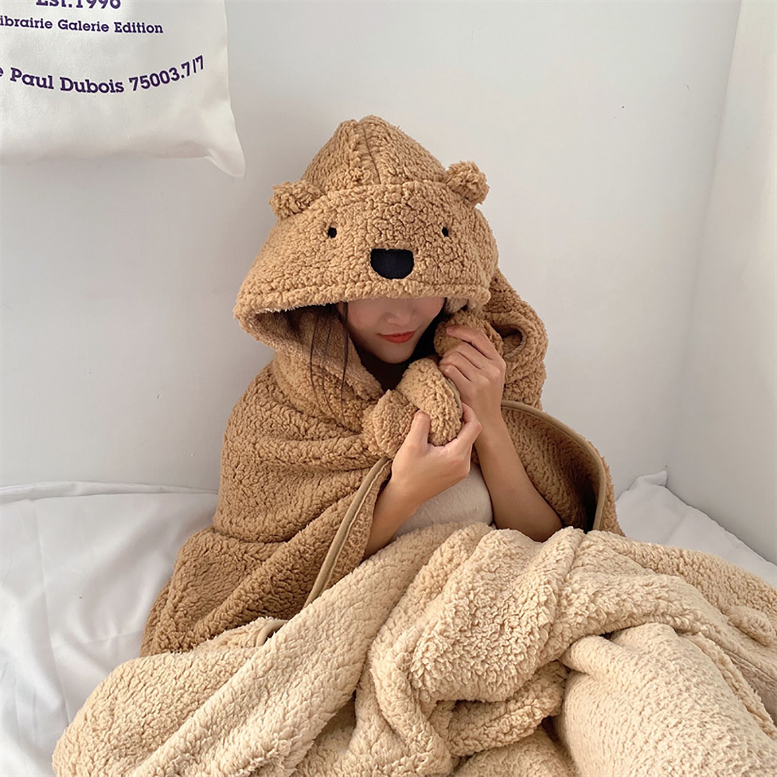 Winter Throw Blanket Cloak With Hood Thick Soft Plush Warm Wearable Blanket view 11