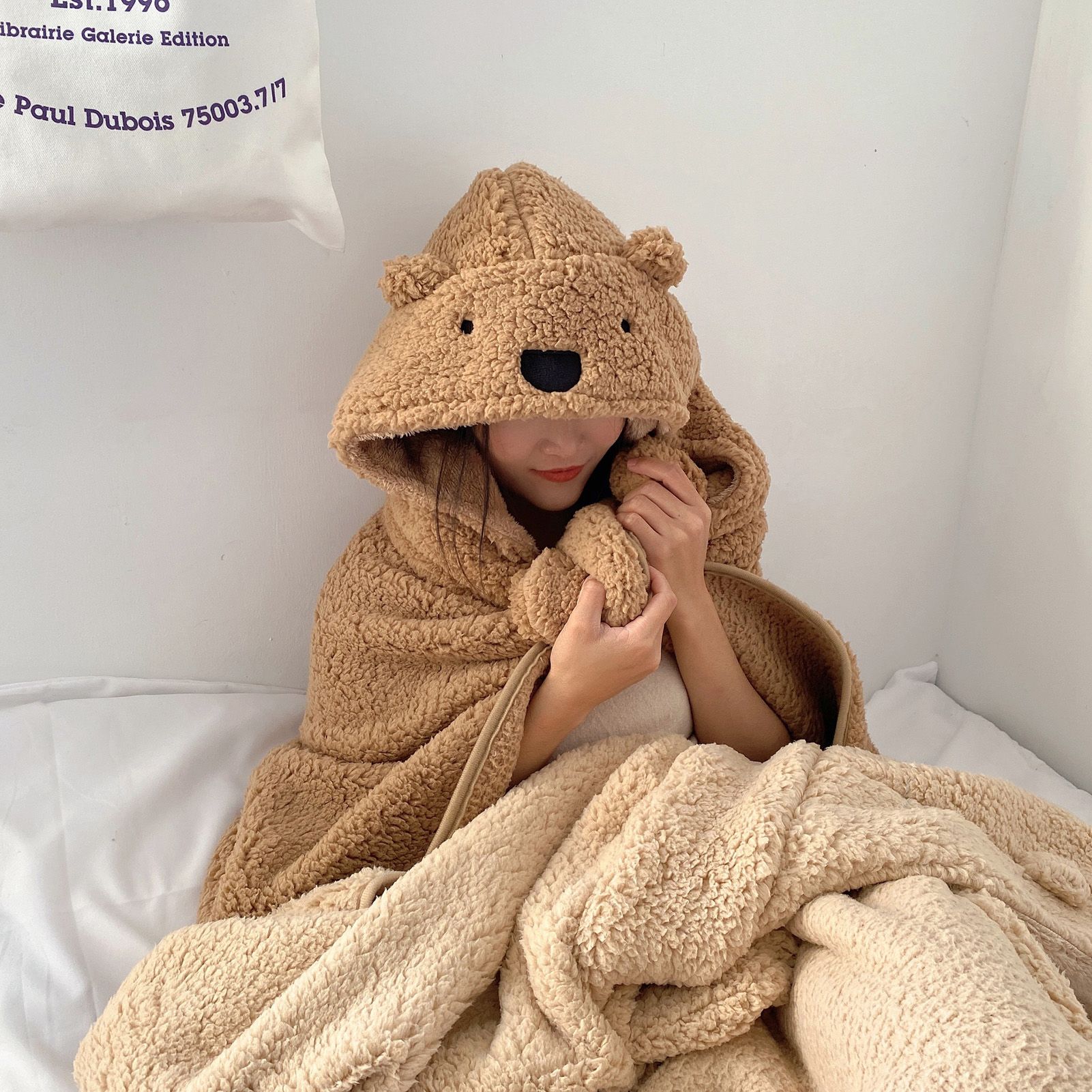 Winter Throw Blanket Cloak With Hood Thick Soft Plush Warm Wearable Blanket view 12