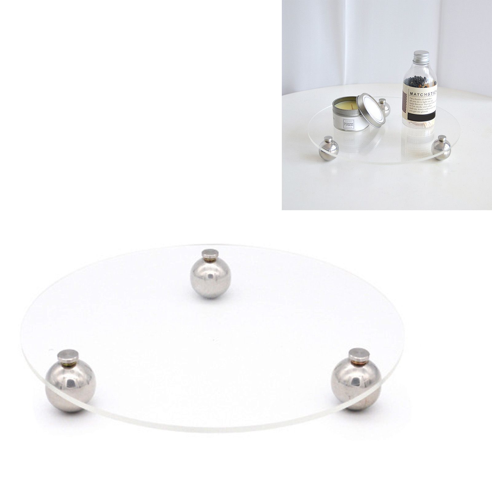 Acrylic Storage Tray Clear Transparent Stainless Steel Round Feet Minimalist view 5