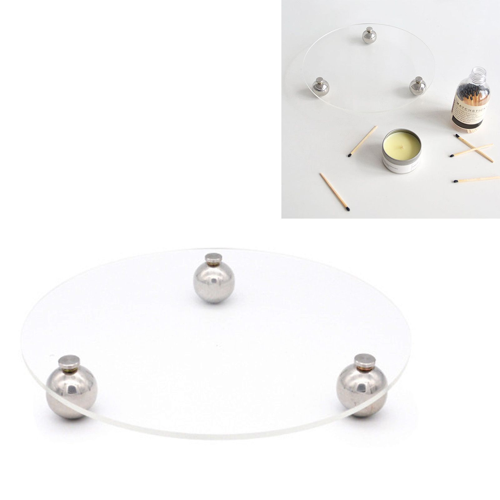 Acrylic Storage Tray Clear Transparent Stainless Steel Round Feet Minimalist view 6