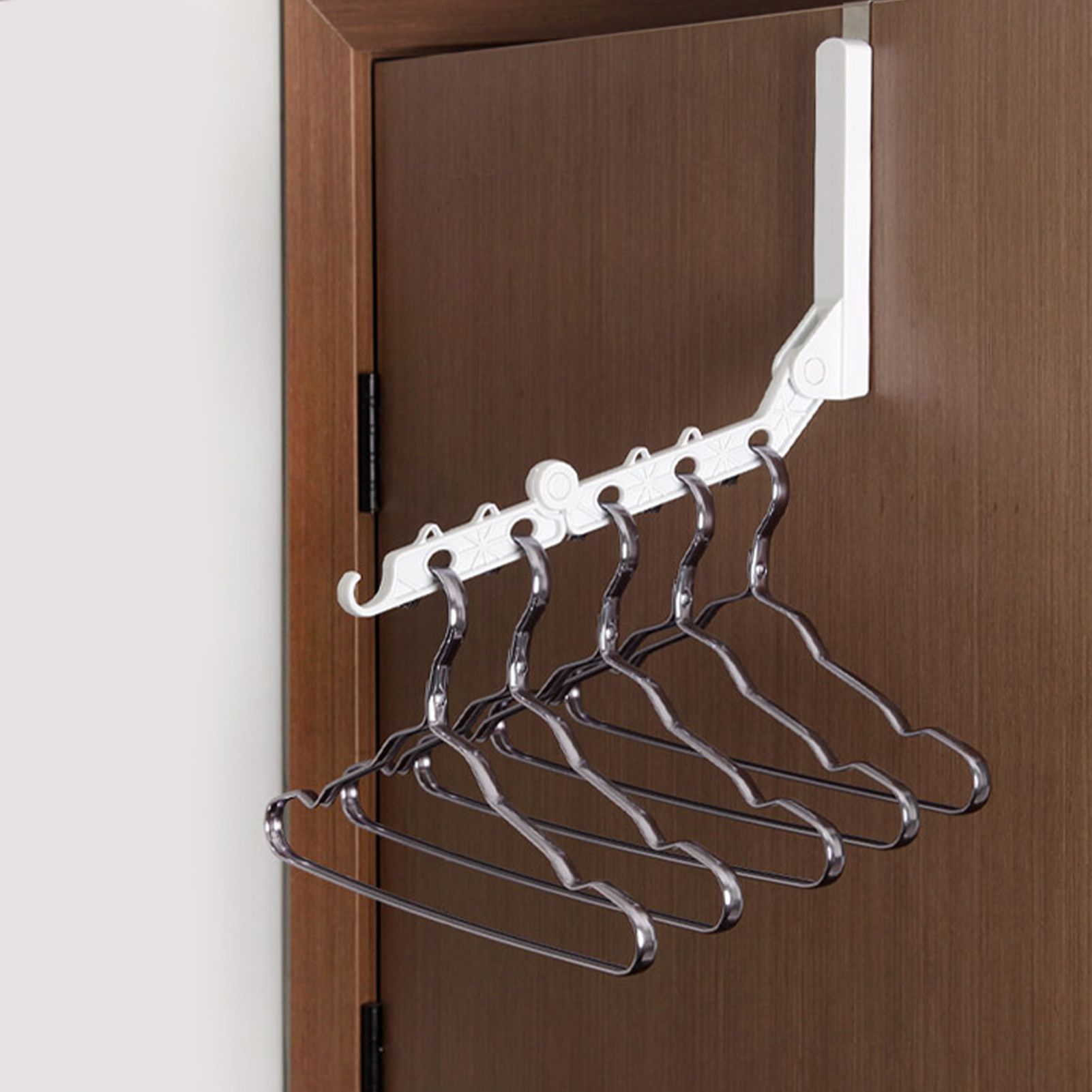 Folding Door Hanger with 5 Holes Retractable Over The Door Laundry Clothes view 6