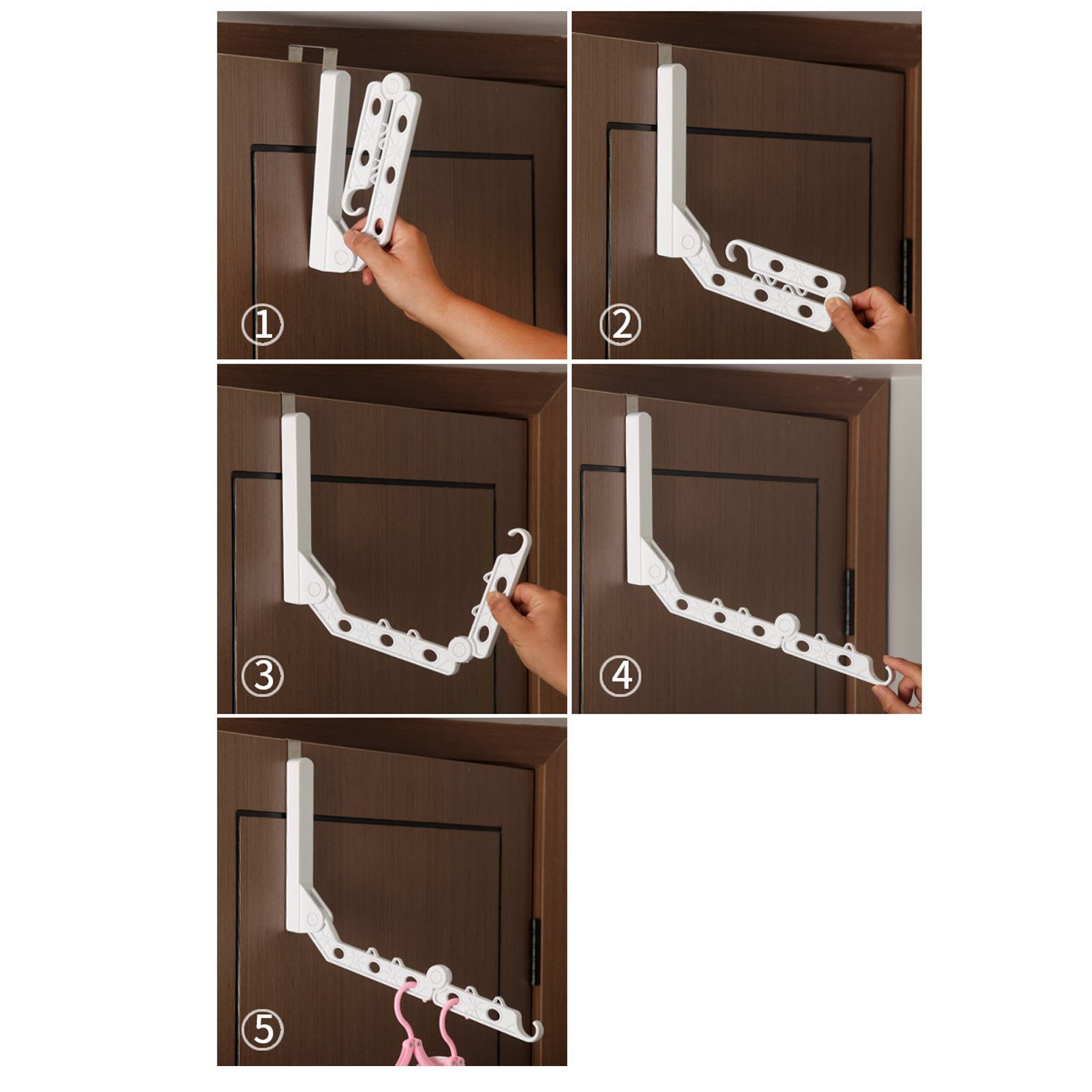 Folding Door Hanger with 5 Holes Retractable Over The Door Laundry Clothes view 11