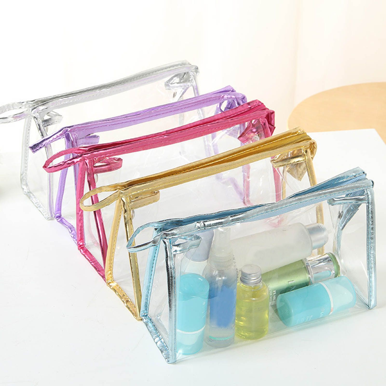5PCS Clear Cosmetic Bag Five Colors Transparent Fashion PU Leather Handbag view 5