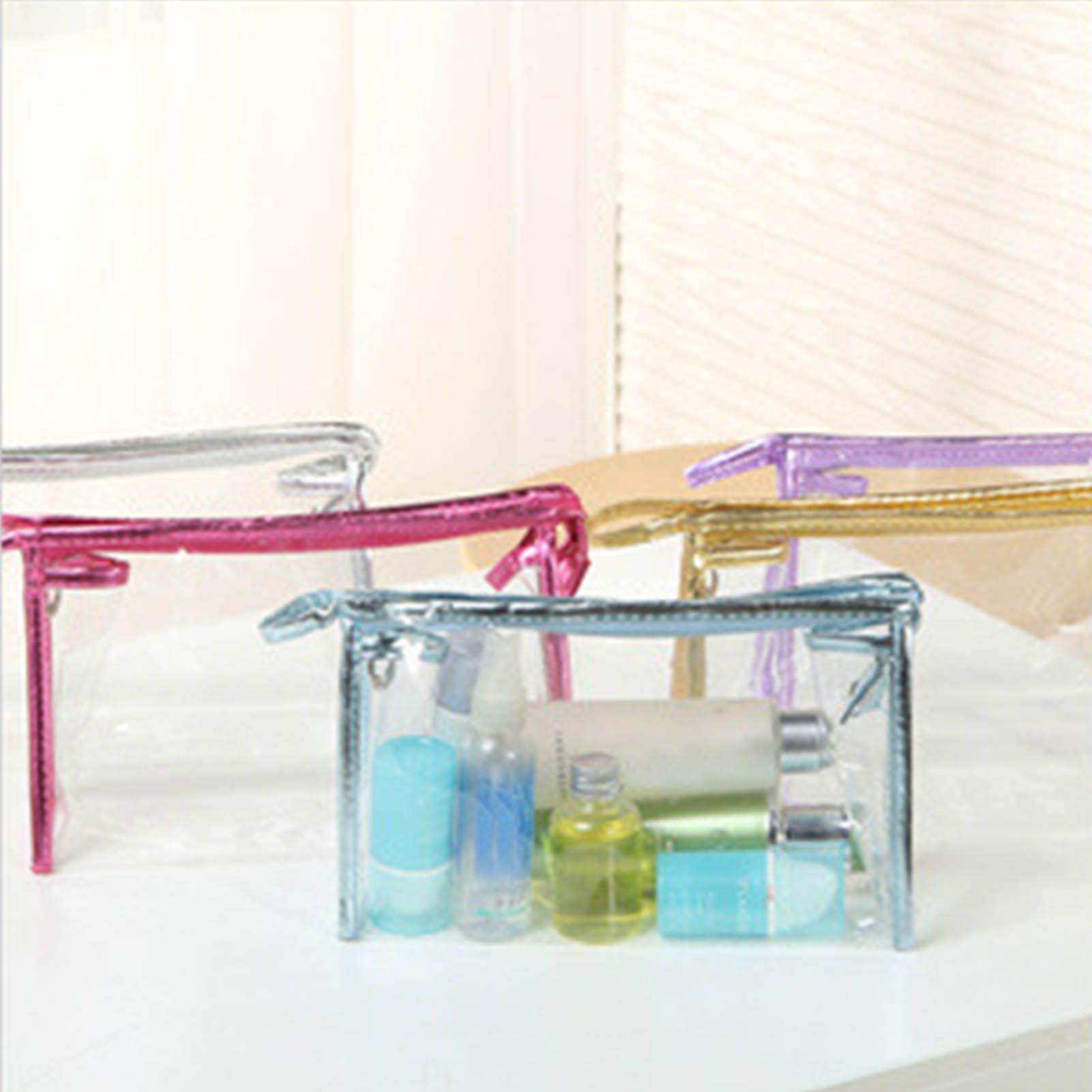 5PCS Clear Cosmetic Bag Five Colors Transparent Fashion PU Leather Handbag view 6