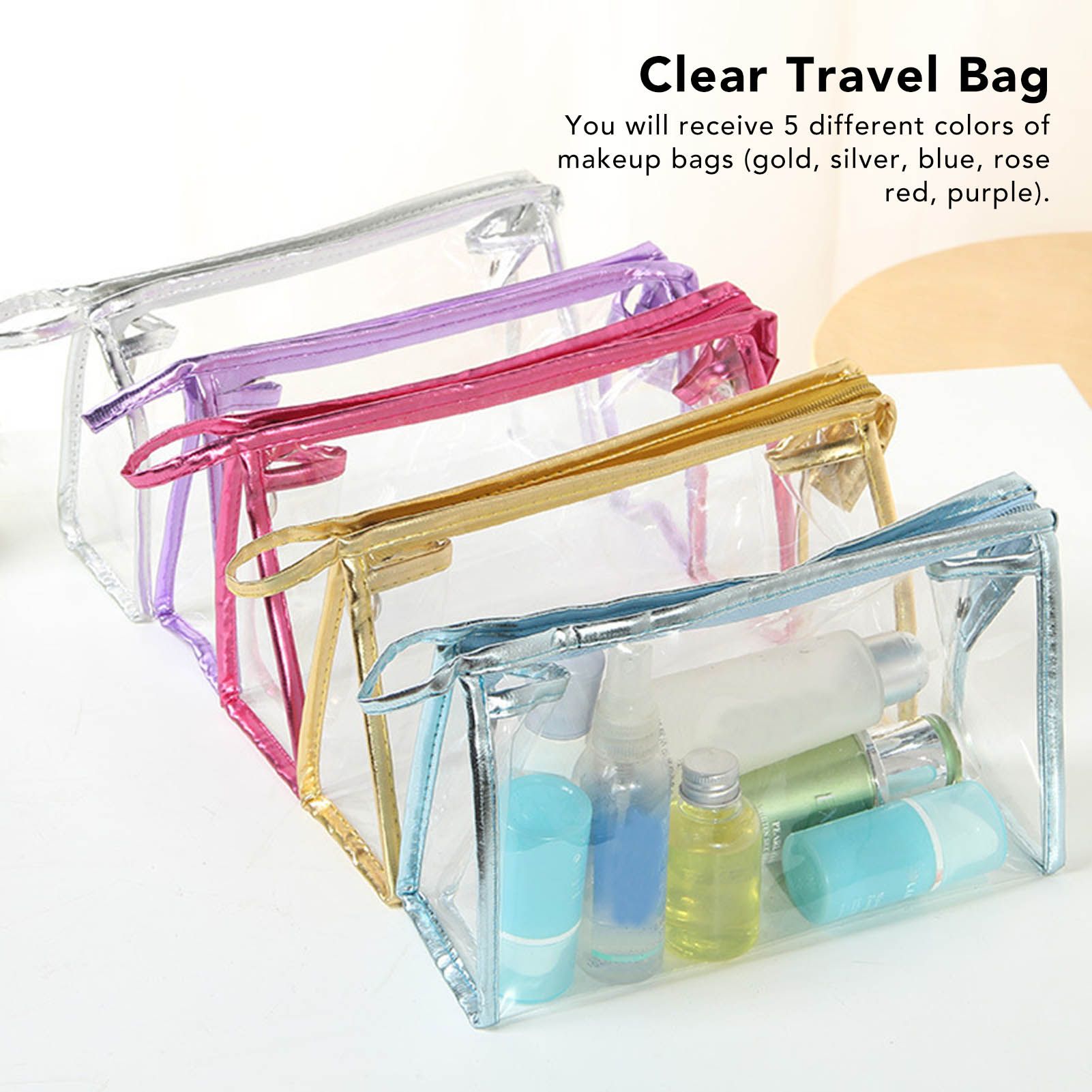5PCS Clear Cosmetic Bag Five Colors Transparent Fashion PU Leather Handbag view 10