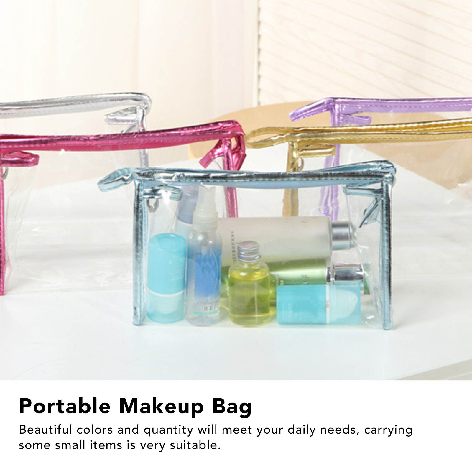 5PCS Clear Cosmetic Bag Five Colors Transparent Fashion PU Leather Handbag view 11