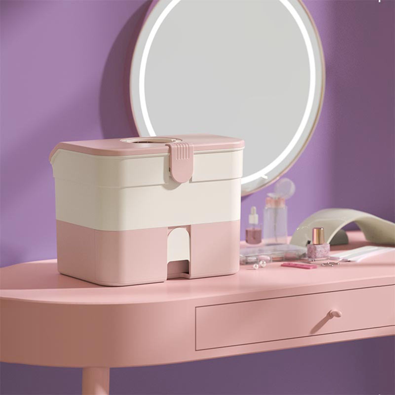 Cosmetic Storage Box 2 Layers Drawer Large Capacity Portable Makeup Storage view 6