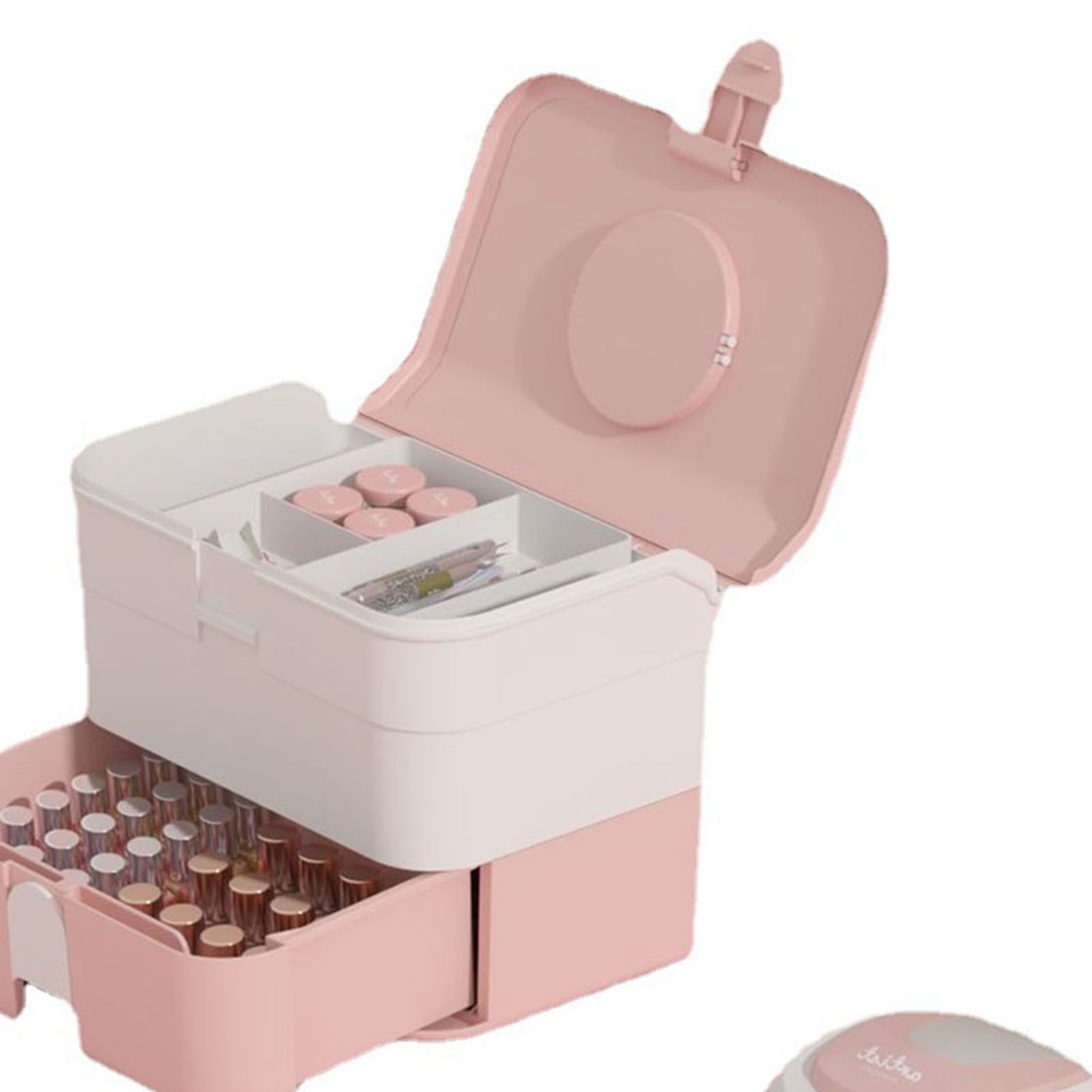 Cosmetic Storage Box 2 Layers Drawer Large Capacity Portable Makeup Storage view 8