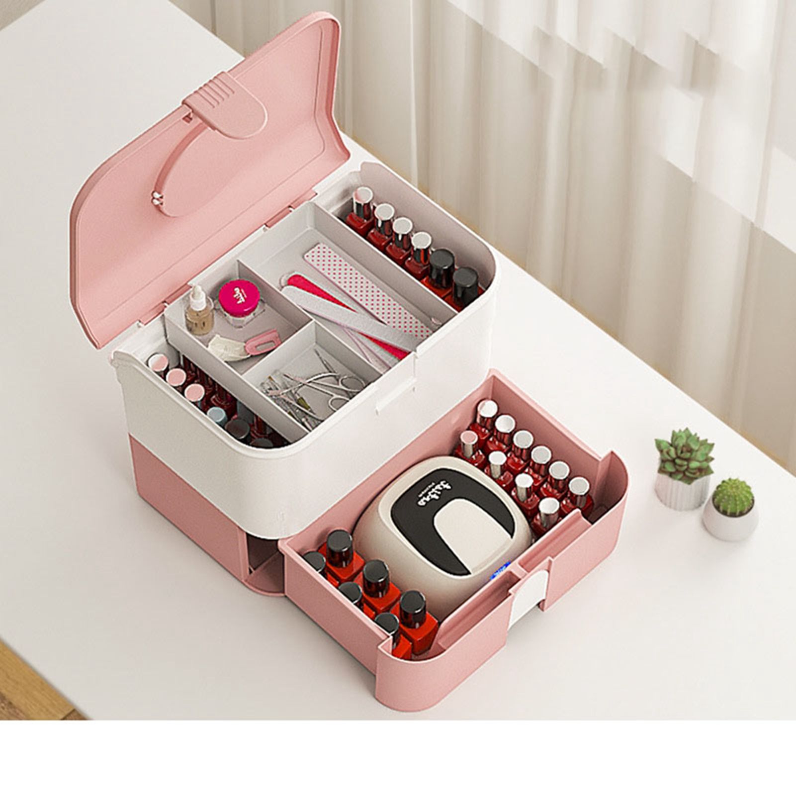 Cosmetic Storage Box 2 Layers Drawer Large Capacity Portable Makeup Storage view 10