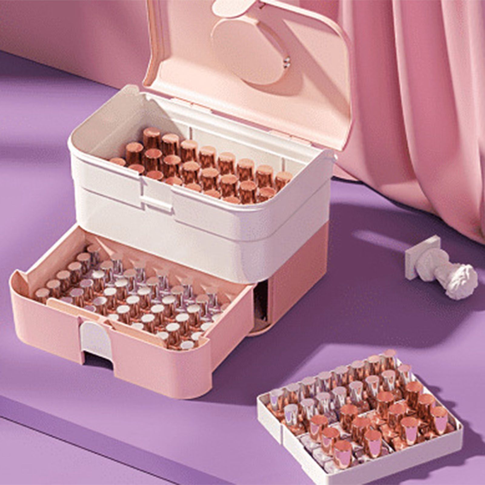 Cosmetic Storage Box 2 Layers Drawer Large Capacity Portable Makeup Storage view 12