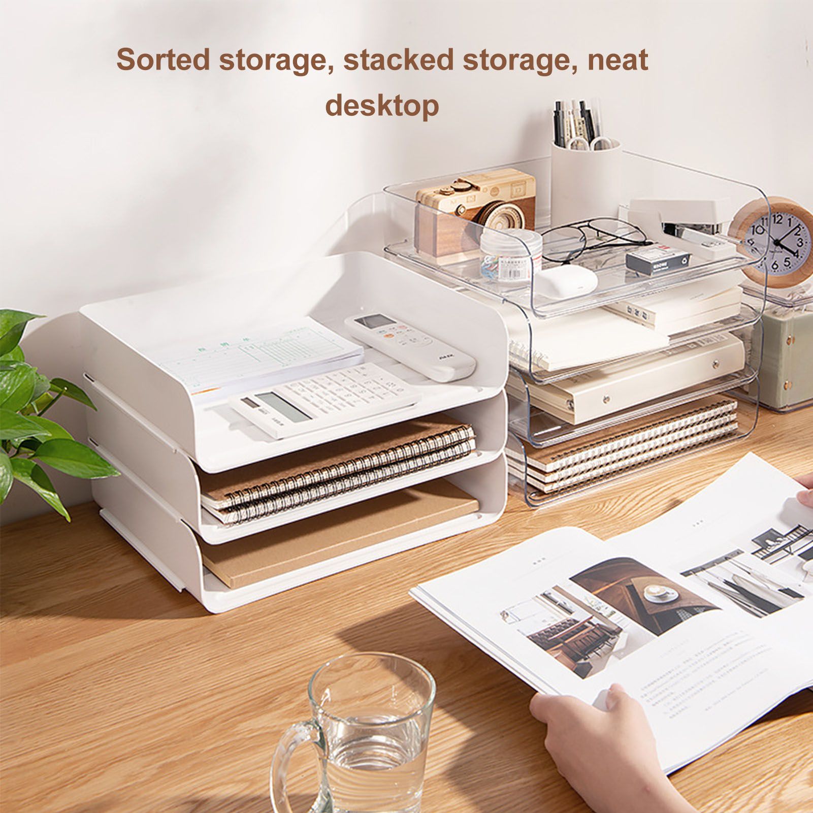 Desktop Storage Box Storage Case House Office Stackable Lateral Desk Document view 10