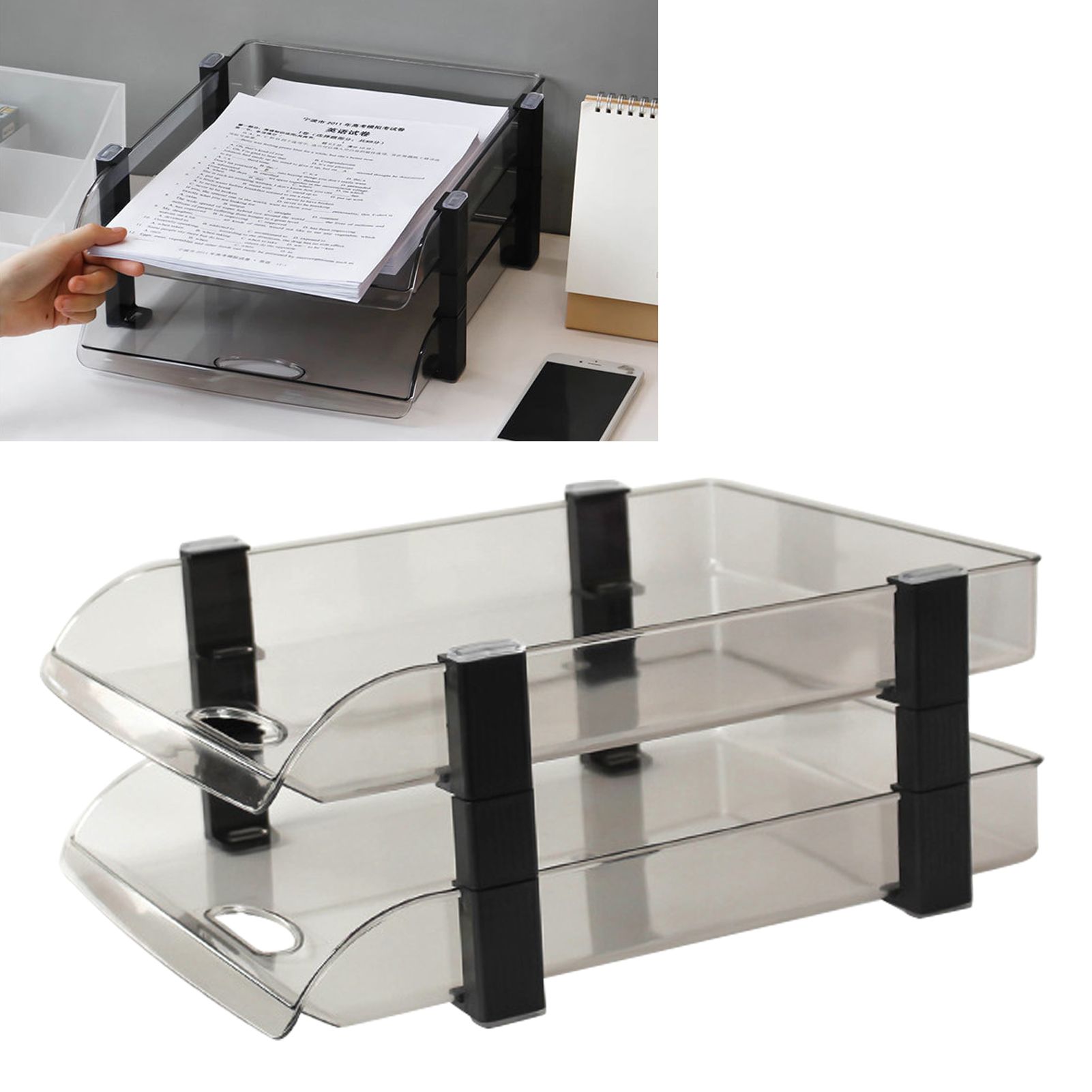 Desk File Letter Tray Layered Classified Documents Rack Acrylic Office Storage view 5