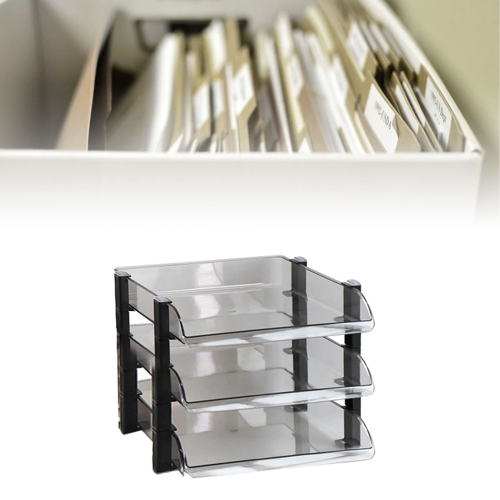 Desk File Letter Tray Layered Classified Documents Rack Acrylic Office Storage view 6