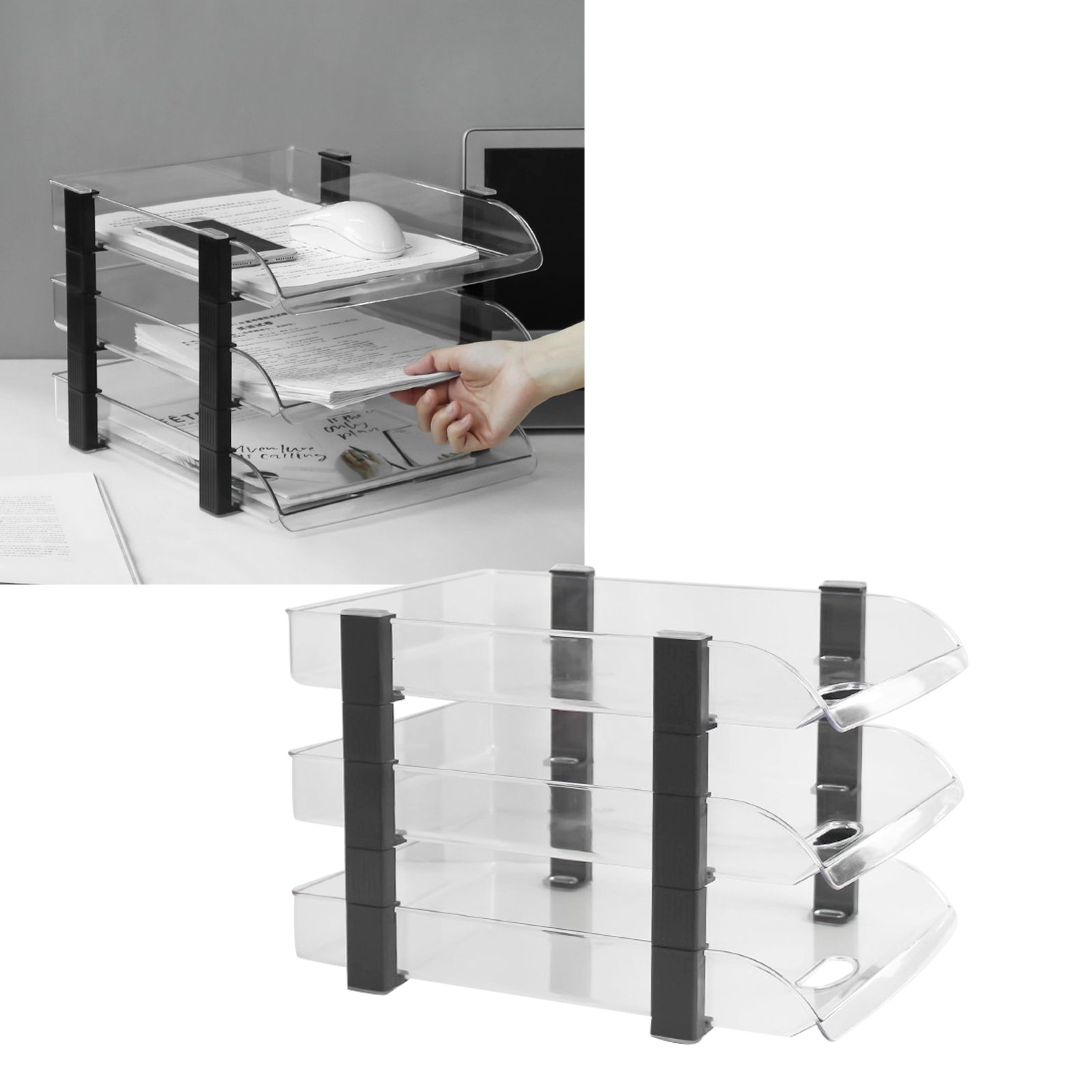 Desk File Letter Tray Layered Classified Documents Rack Acrylic Office Storage view 5