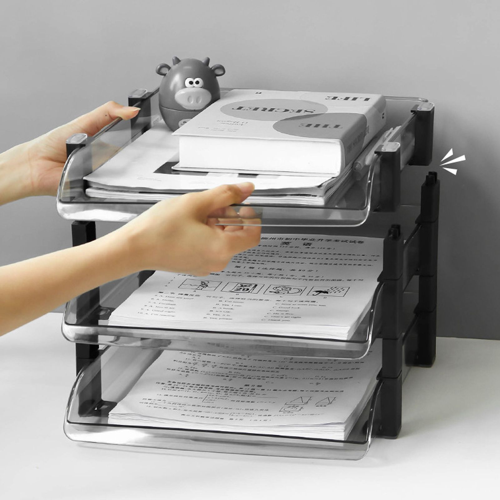 Desk File Letter Tray Layered Classified Documents Rack Acrylic Office Storage view 11