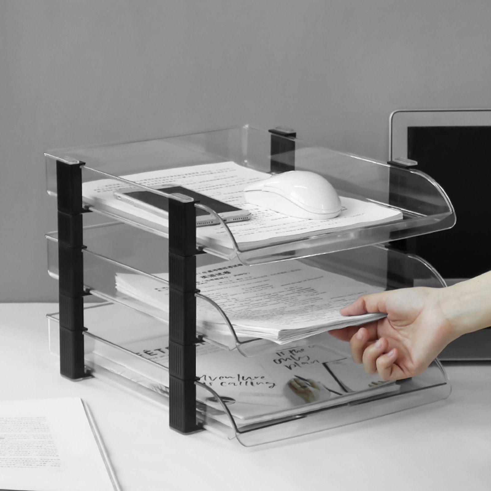 Desk File Letter Tray Layered Classified Documents Rack Acrylic Office Storage view 12