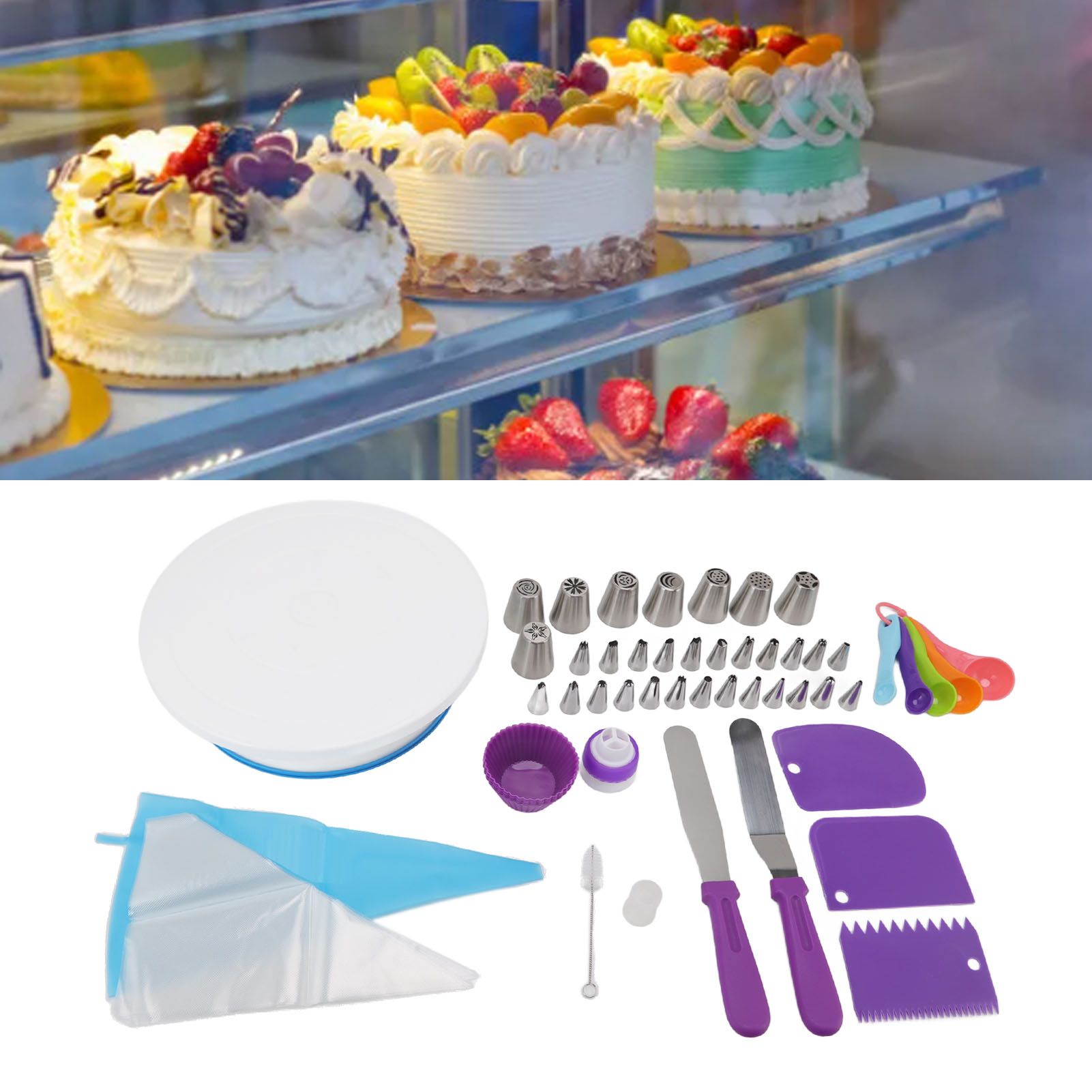 Cake Turntable Set Decorating Table Decorating Piping Nozzle Silicone Bag DIY view 11
