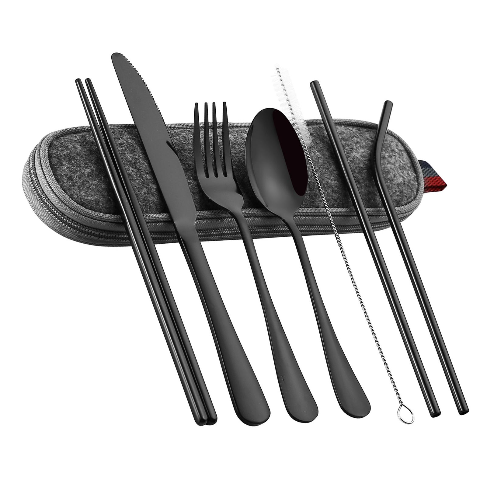 8 Pieces Stainless Steel Flatware Set Portable Travel Cutlery Set with Case view 2