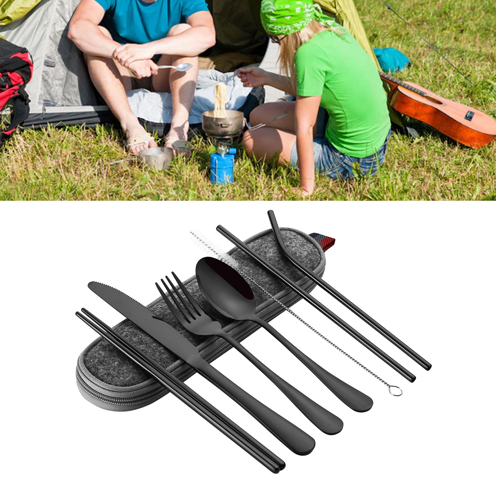 8 Pieces Stainless Steel Flatware Set Portable Travel Cutlery Set with Case view 5