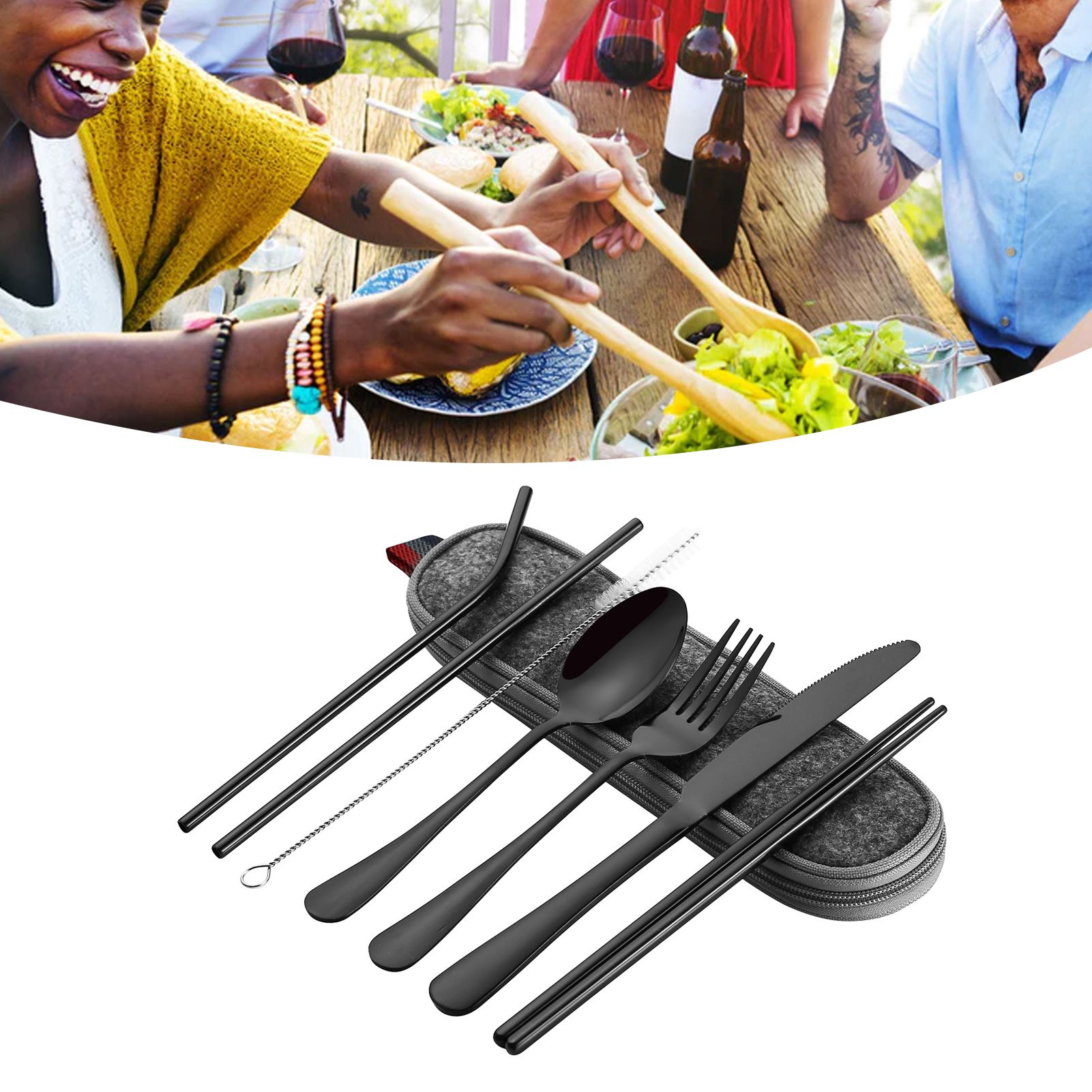 8 Pieces Stainless Steel Flatware Set Portable Travel Cutlery Set with Case view 6