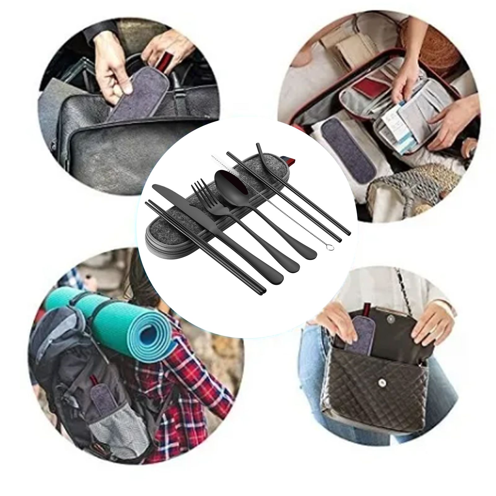 8 Pieces Stainless Steel Flatware Set Portable Travel Cutlery Set with Case view 11