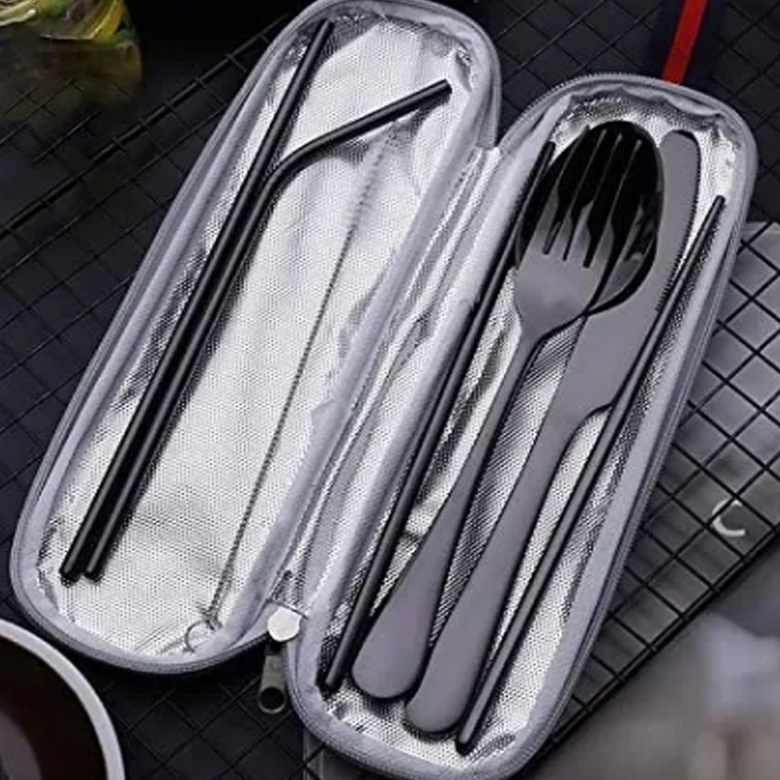 8 Pieces Stainless Steel Flatware Set Portable Travel Cutlery Set with Case view 12