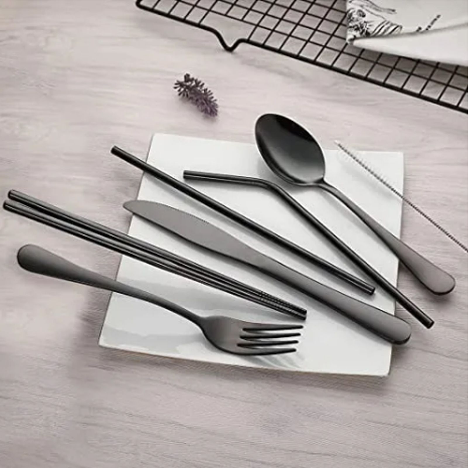 8 Pieces Stainless Steel Flatware Set Portable Travel Cutlery Set with Case view 13