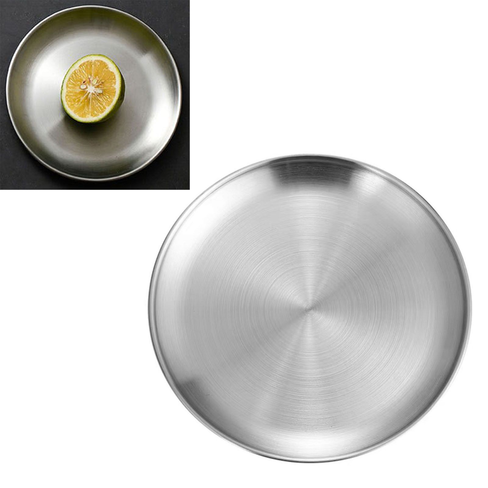 Stainless Steel Round Pizza Pan Tray Diameter 11.8in Round Brushed Metal view 2