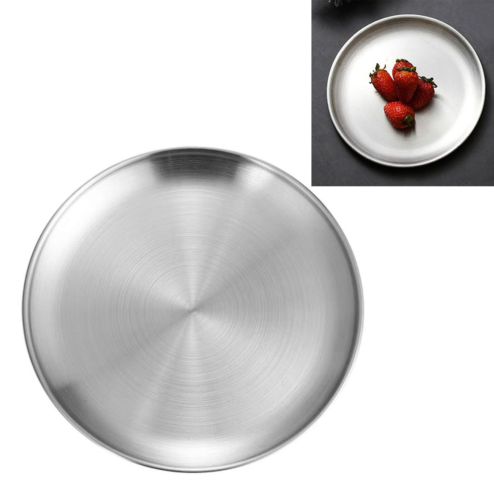 Stainless Steel Round Pizza Pan Tray Diameter 11.8in Round Brushed Metal view 3