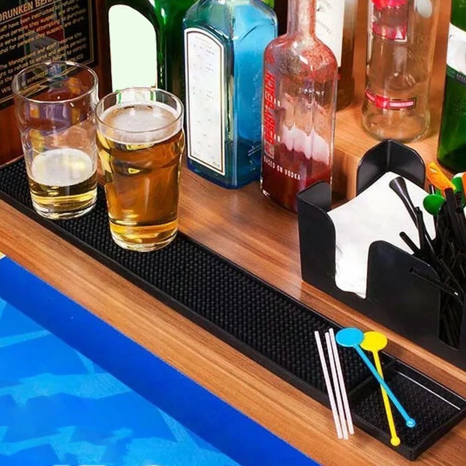 60x8x1CM Bar Rail Mat PVC Black Antiskid Bar Service Spill Mat for Coffee view 6