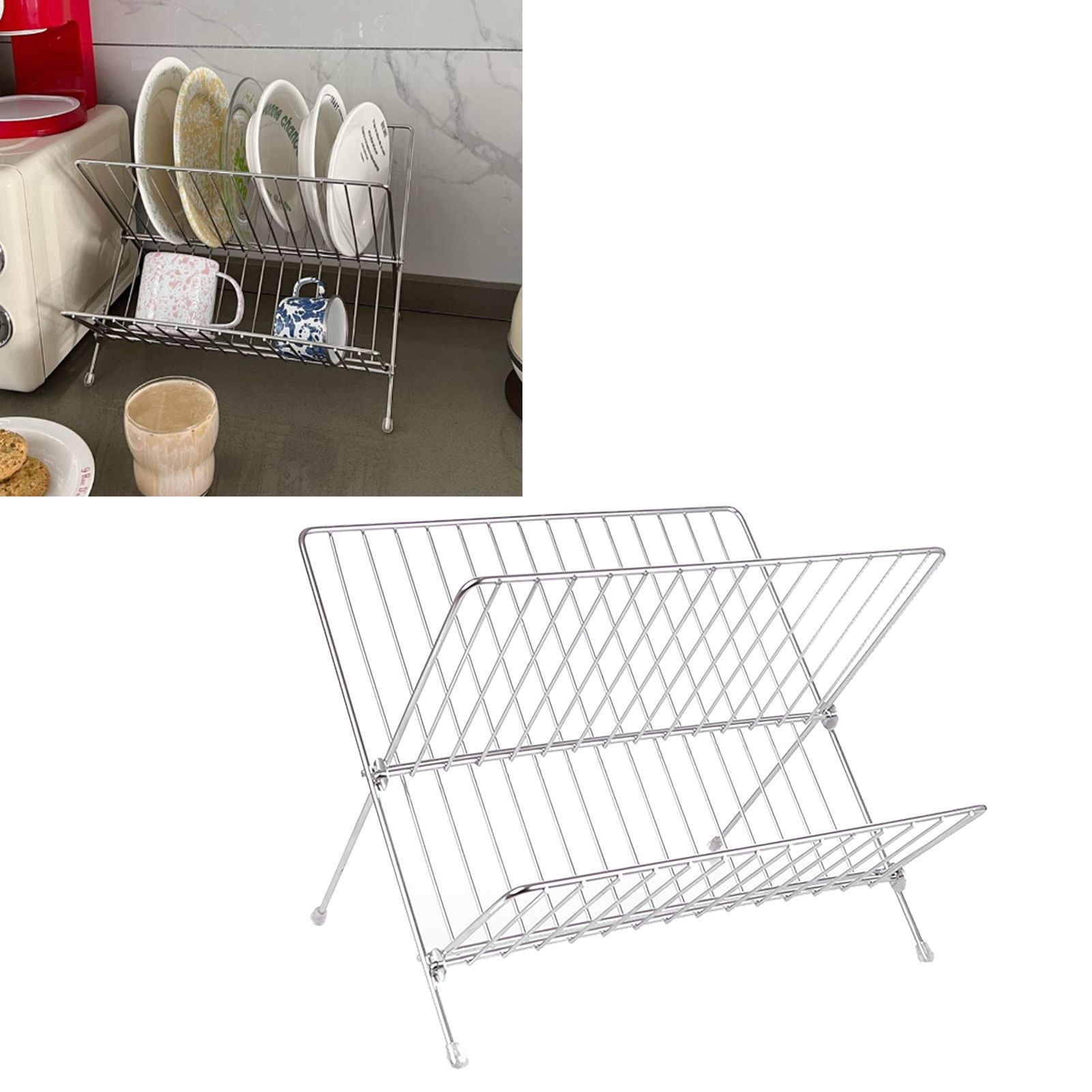 Dish Drainers Foldable X Shape 2 Tier Dish Drying Rack Dinner Plate Bowl view 5