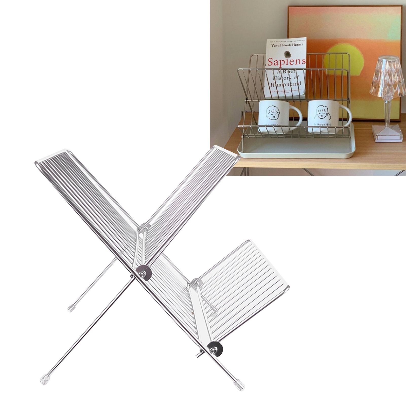 Dish Drainers Foldable X Shape 2 Tier Dish Drying Rack Dinner Plate Bowl view 6
