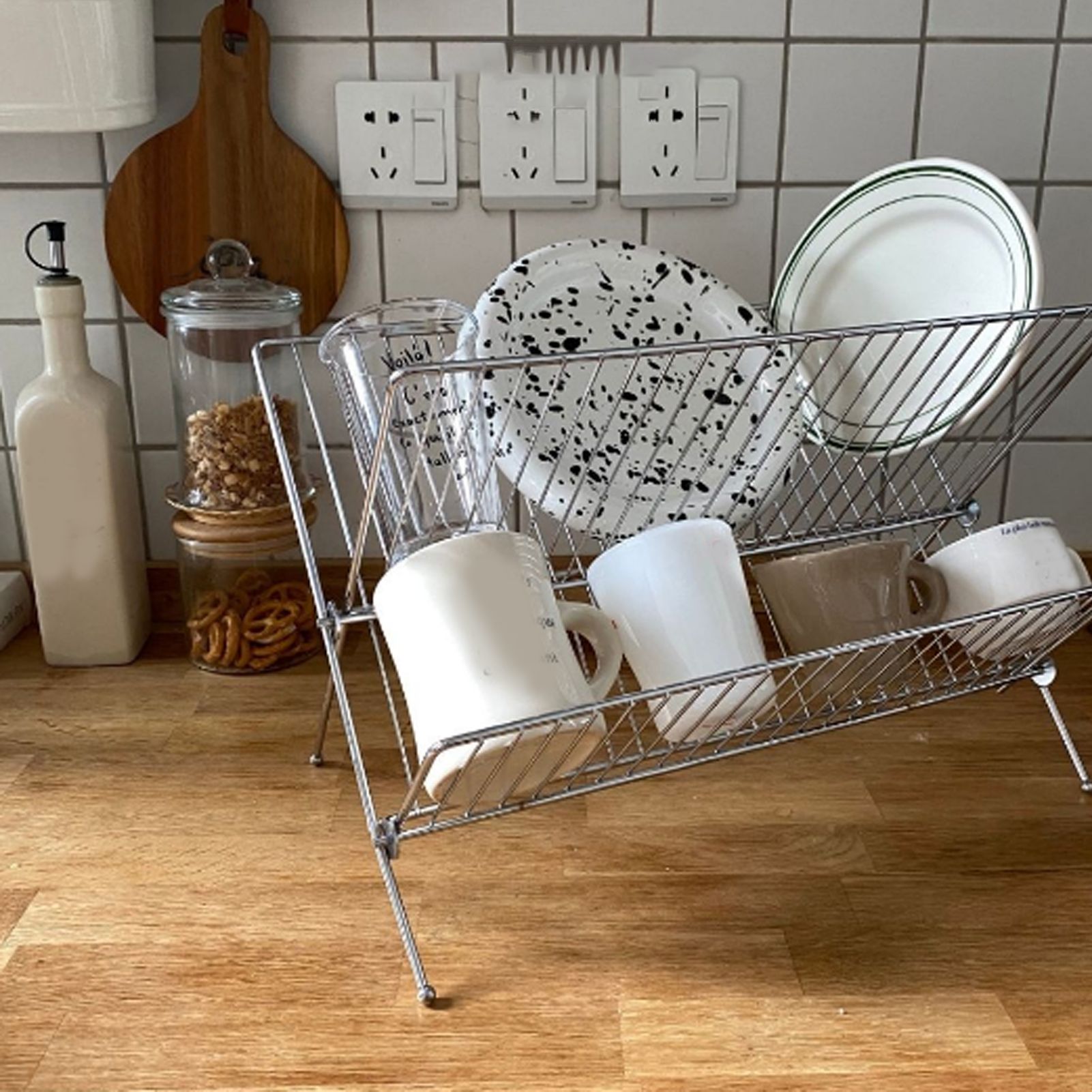 Dish Drainers Foldable X Shape 2 Tier Dish Drying Rack Dinner Plate Bowl view 13