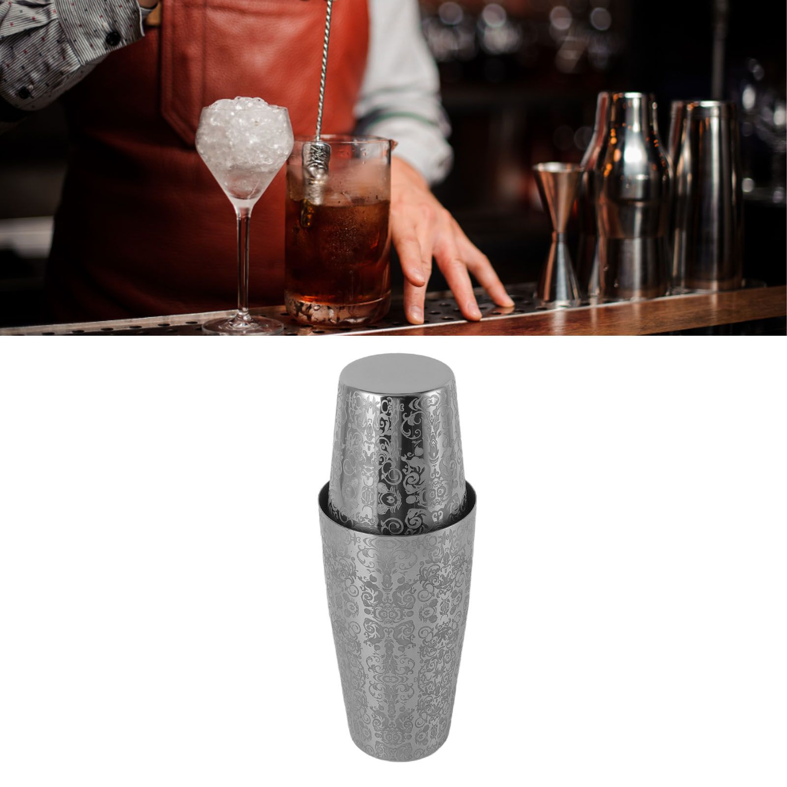 Stainless Steel Cocktail Shaker Engraved Martini Shaker Silver Japanese view 11